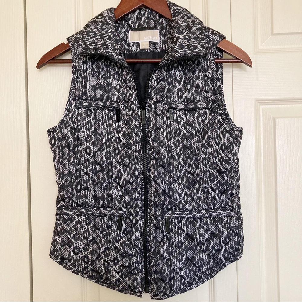 Michael Michael Kors Snake Skin Print Quilted Puffer Puffy Vest Black and White